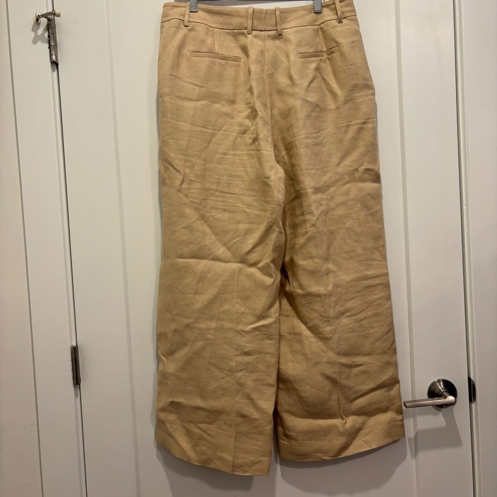 Lafayette 148 New York Tan Linen Wide Leg Trousers High Rise Pants Size 12 - Picture 3 of 6